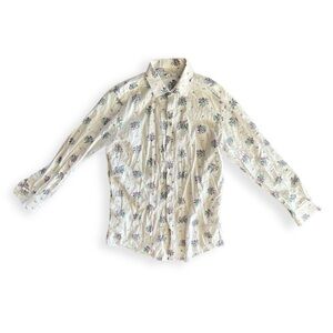 BAR III button front slim fit stretch men shirt medium 15 - 15.5 white floral